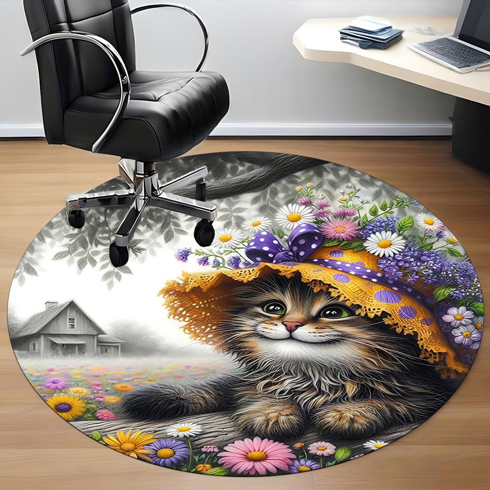 1pc Floral Hat CatChair Carpet for Office, Indoor Non-Slip Washable Polyester Fiber Carpet, Mat For Office, Machine Washable