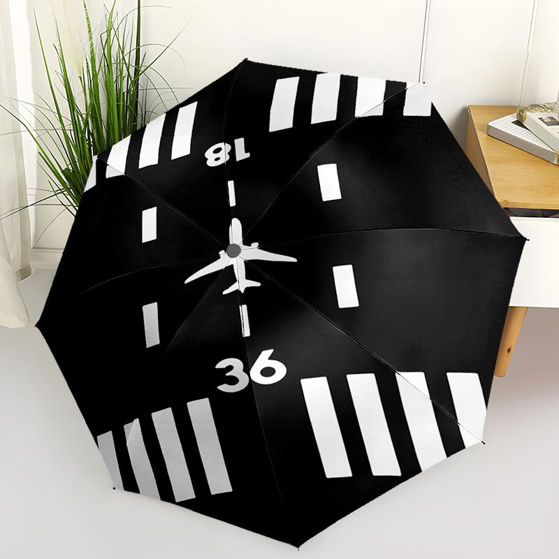 

1pc Airplane Theme pattern Umbrella Portable Folding Umbrella Iron Frame Hole Bone Structure Outdoor Home Umbrella