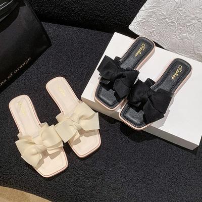 Bow Slippers Female Summer Wear New Fashionable Sweet Girl Flat Bottom Non-slip Fairy Wind Word Cool Slippers Female