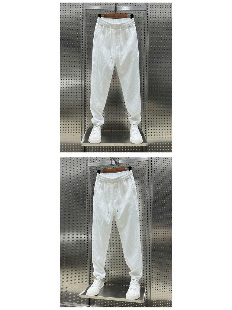 Men's Summer Lightweight Breathable Stretch Casual White Nine-Point Pants