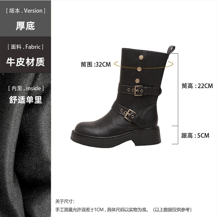 

Two wear foldable thick-soled Martin boots, autumn and winter British style mid-tube boots, thin and versatile female knight boots, short boots 40 чёрный