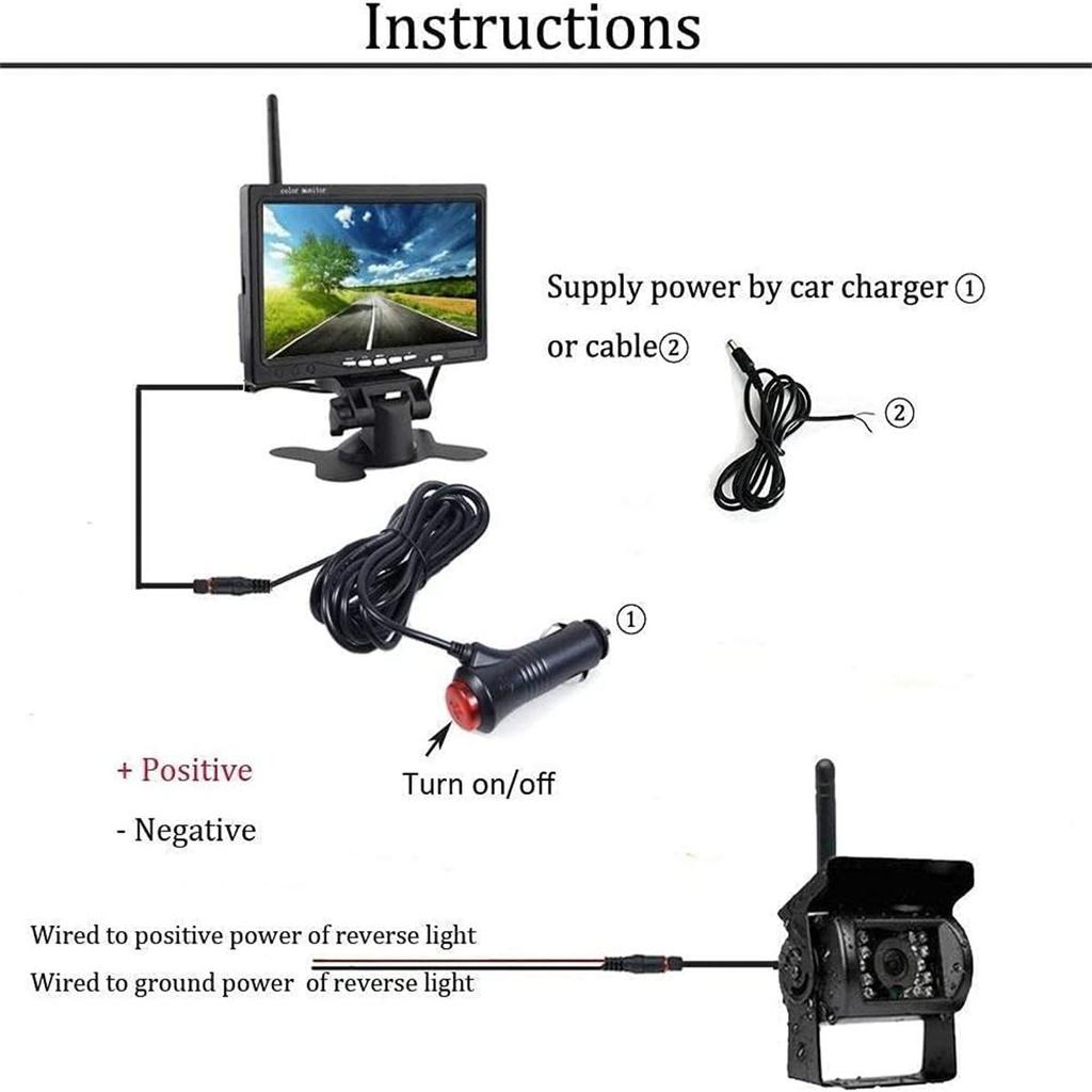 Wireless Car Backup Camera and Monitor Kit, Waterproof Night Vision Wireless Rear View Camera 7 Inch LCD Monitor Parking System