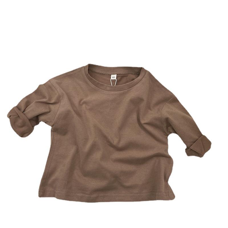 Barn Långärmad Bomulls-T-shirt - Koreansk Stil, Vår/Höst, Godisfärg, Trendig Enfärgad Topp för Pojkar & Flickor