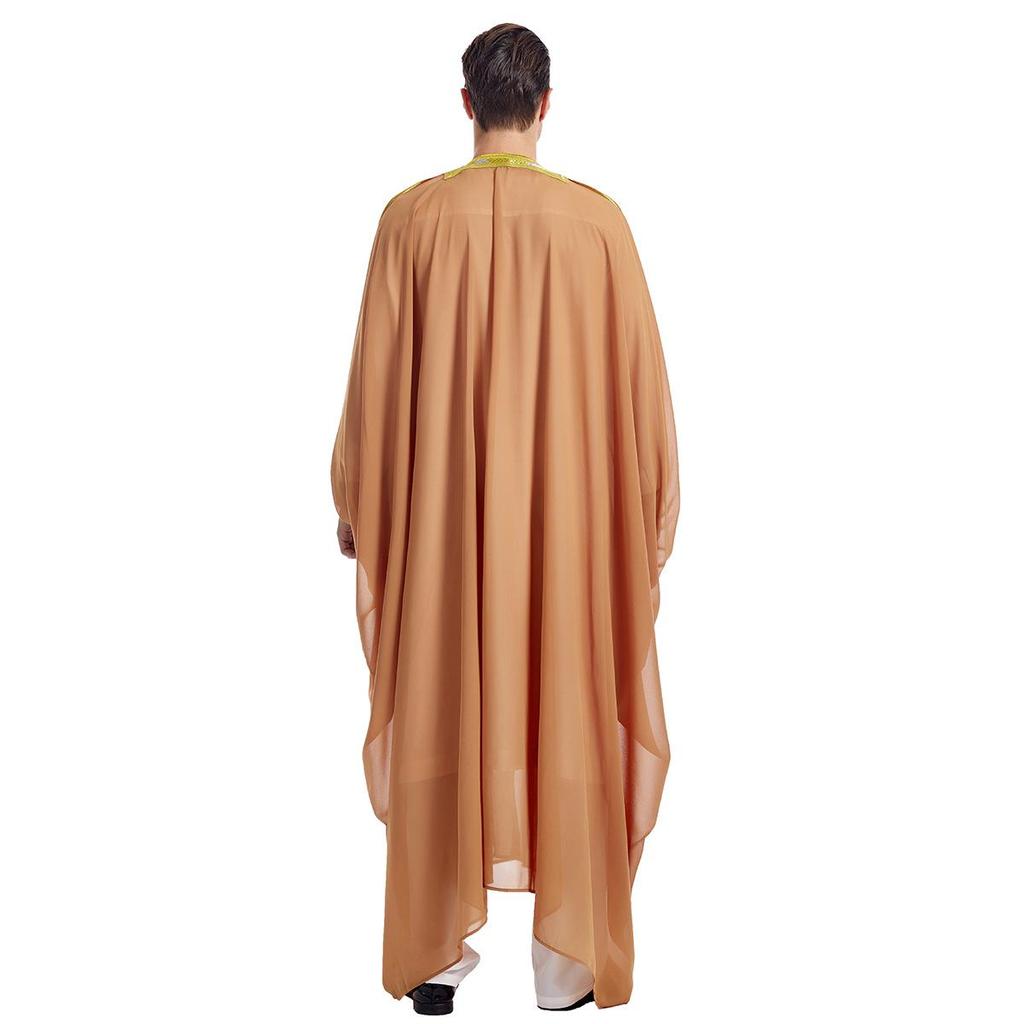 Men's Embroidered Chiffon Robe, TH834 - Long-Sleeved Arabic Tassel Design with Gold Beads