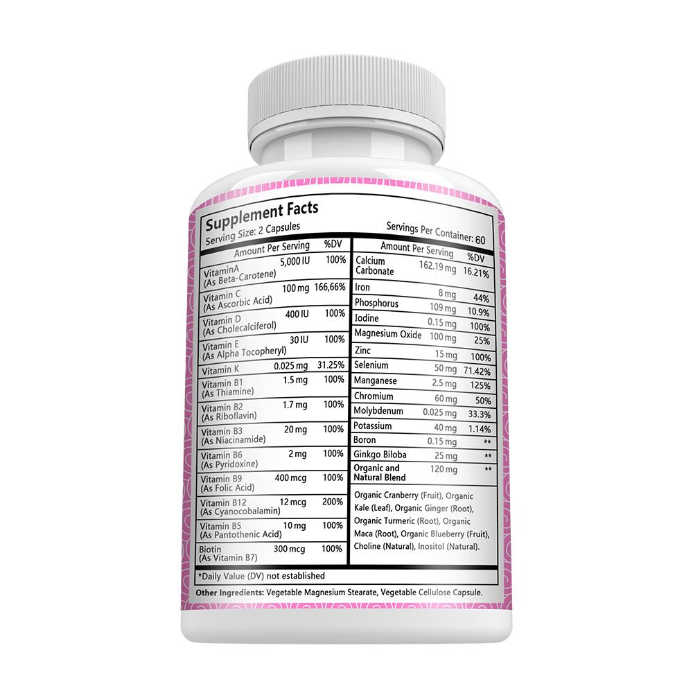 Women Multivitamin Dietary Supplement, With Vitamins, Phosphorus, 120 Capsules Per Bottle
