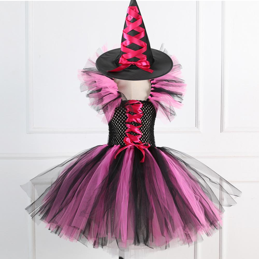 Tutu Dress Witch Costume Set for Kids with Hat and Broom - Halloween and Cosplay Outfit