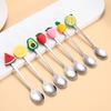 Stainless Steel Spoon, with Strawberries Durians Watermelons Avocados Decor, Durable Rust-Resistant Dessert Spoon, for Coffee Tea Stirring And Eating