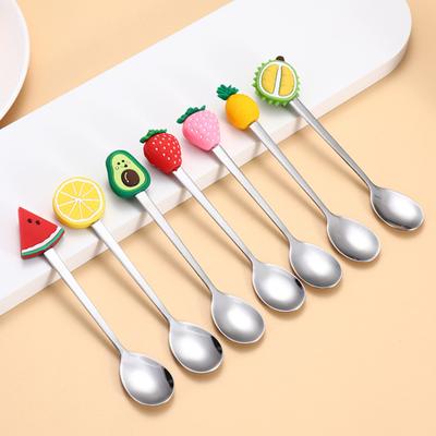 Stainless Steel Spoon, with Strawberries Durians Watermelons Avocados Decor, Durable Rust-Resistant Dessert Spoon, for Coffee Tea Stirring And Eating