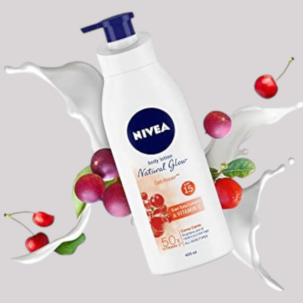 Nivea Natural Glow Body Lotion SPF 15 With Vitamin C 400ml For Men & Women – Non Greasy Cooling Moisturizer For Smooth Glowing Skin