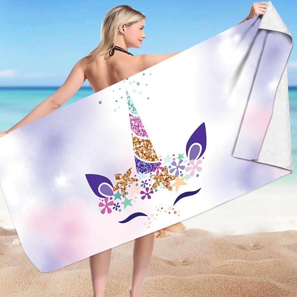 Cute Unicorn Series digital-printed polyester Superfine fiber double-sided fleece Beach vacation bath towel, beach towel