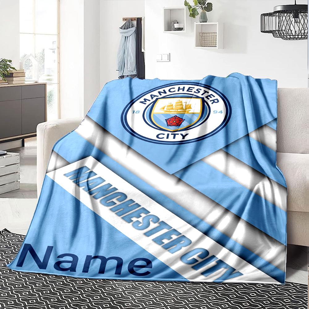 Custom Name Manchester City Theme Printed Blanket Perfect For Couch Bed Travel Outdoor Use Machine Washable Cozy Durable