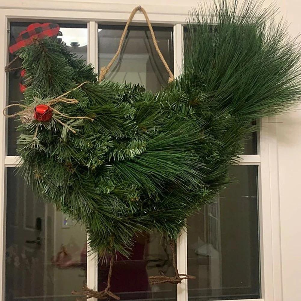 Hahn Hühnerkranz,Weihnachtsdeko für die Haustür,Künstliche Kiefernzweige Grüne Blätter Girlande Bauernhaus Land Türkranz