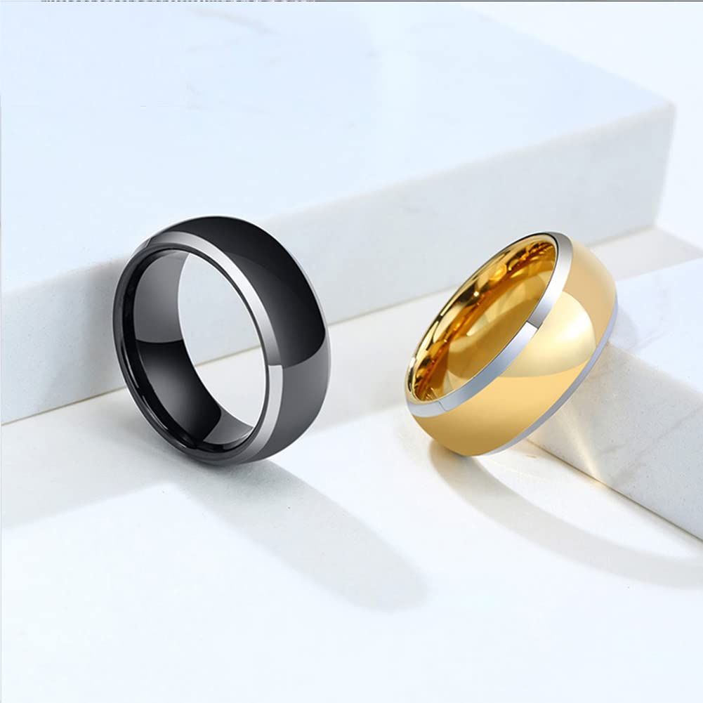 Rockyu Tungsten Brand Stylish Round Hammered Pink Comfortable Polished Step Fashion Accessory Men's Ring, Name, Ring, Gold, Black, 4mm, 6mm, 8mm, Top,