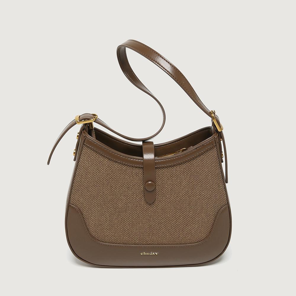 Retro fashion patchwork crescent bag 2024 new style, versatile and stylish underarm bag, color-blocking handbag, baguette crossbody bag, trendy кофейный