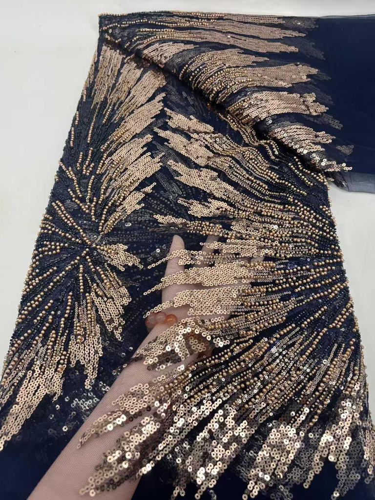 2025 High-quality African Nigerian Elegant Beaded Embroidered Net Fabric French Tulle Lace Fabric With Sequins For Party Wedding