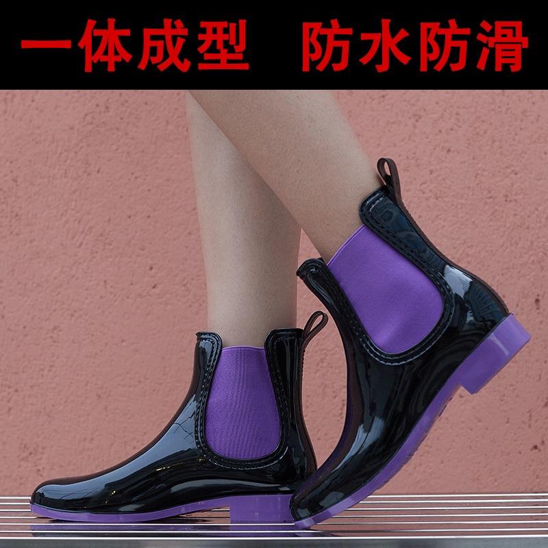 New Thermal Rain Boots Type Low Tube Fashion Water Shoes Trendy Low Tube Elastic Glossy Women's Rain Shoes
