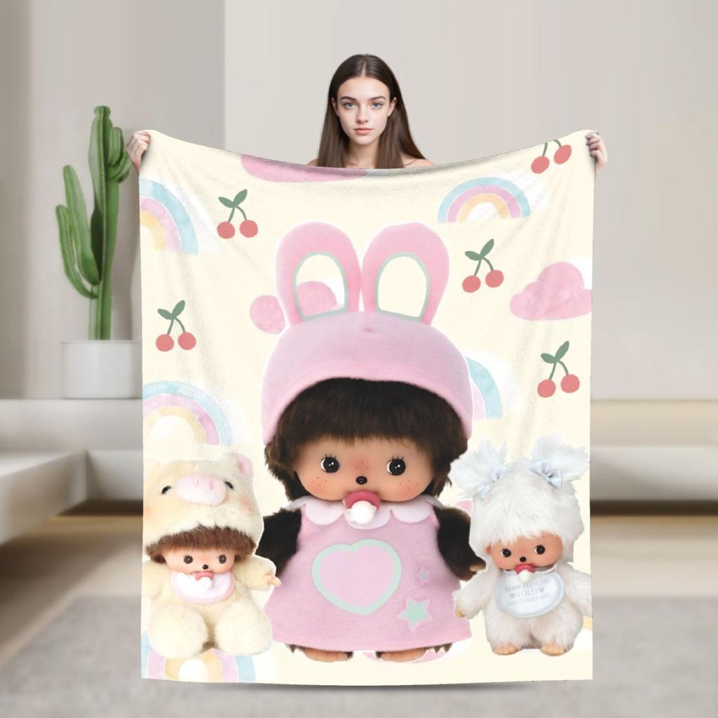 Monchhichis Kun Chan Pärchen Decke Niedliche Cartoon Flanell Tolle Warme Überwurfdecke für Bettwäsche Wohnzimmer Herbst/Winter Outdoor