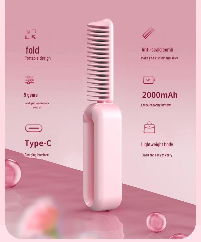 Portable Foldable Negative Ion Hair Straightener & Curler with Wireless Charging - No Damage Hair Tool