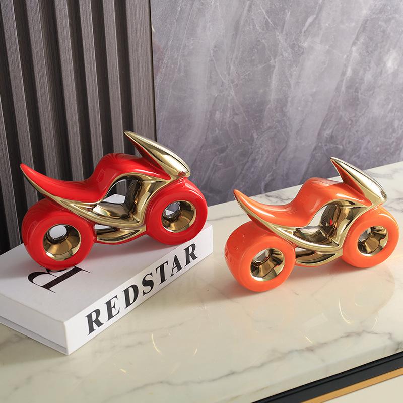 Creative Ceramic Motorcycle Ornaments Geometric Shape Desktop Decoration Ceramic Crafts TV Cabinet Sense Home Decoration Gift