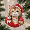Christmas Pendant 2D Acrylic Cat Wearing Xmas Hat Charm Car Hanging Ornament Festive Atmosphere