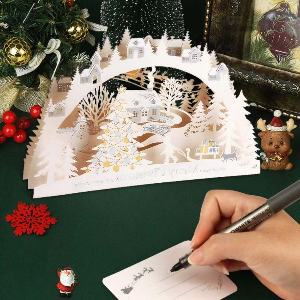 Laser Engraved Christmas 3D Greeting Card with Envelope and Postcard Thank You Letter  New Year
