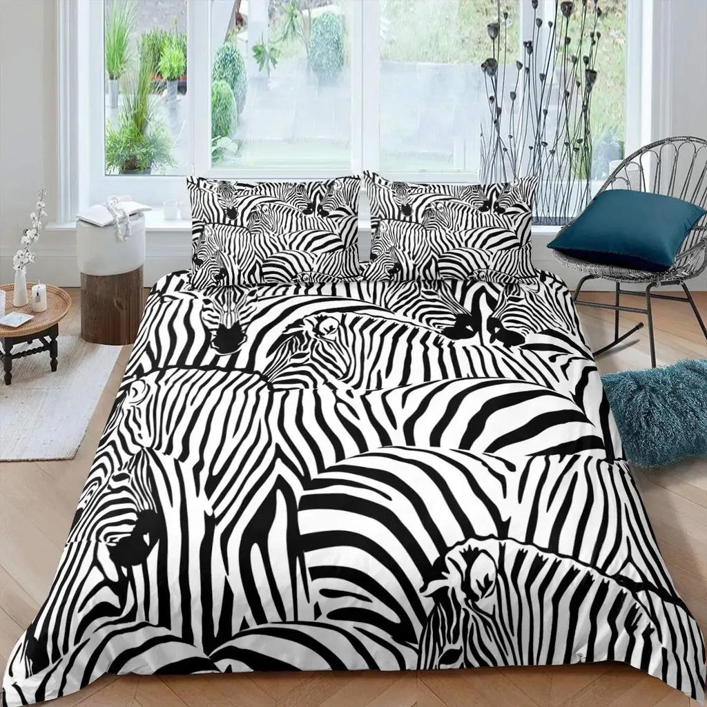 Zebra Duvet Cover Set King Size 3D Horses Steed Bedding Sets Africa Wild Animal Comforter Cover Set Personalized Bedspread Cover