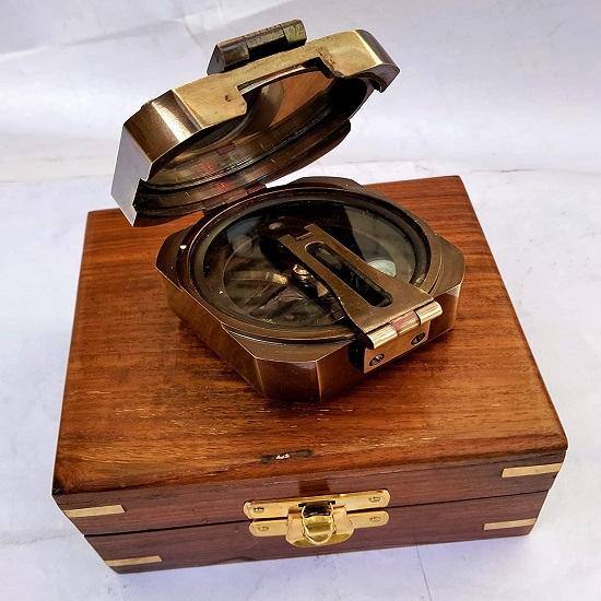 Brunton Compass Square Antique Finish with Wooden Box Collectible Gift