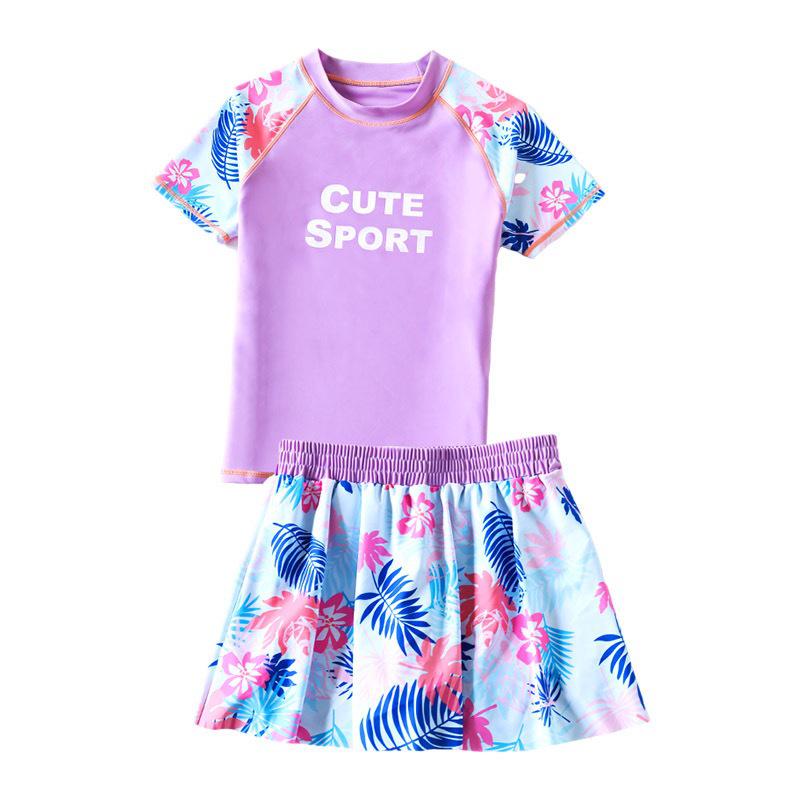 2025 Plus Size Girls  Two-Piece Swimsuit - Kids  Floral Sun Protection Set 150 (With Chest Pad)