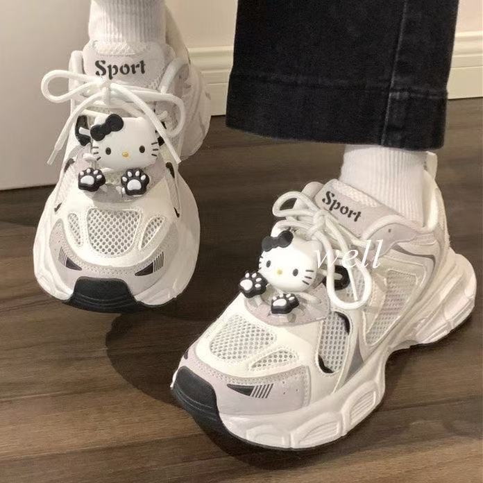 Campusvind mesh pustende tykksålede rundhodede dame-pappa-sko 2025 vår nisje allsidige avslappede sportssko små hvite sko