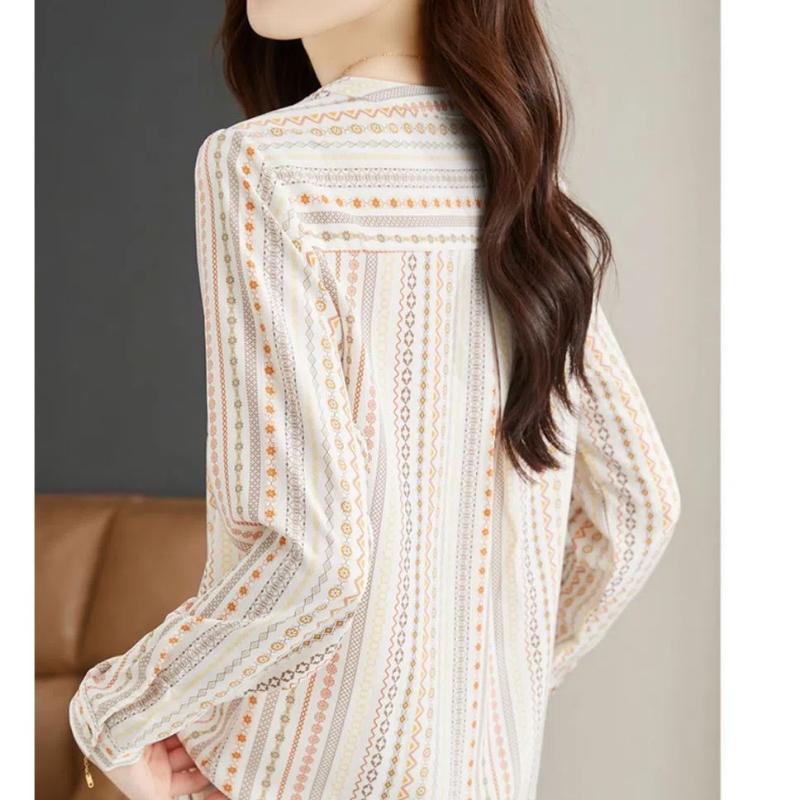 Spring New V-neck Long Sleeve Fashion Shirt Women High Street Casual Loose Printing Button Cardigan Vintage Elegant Tops