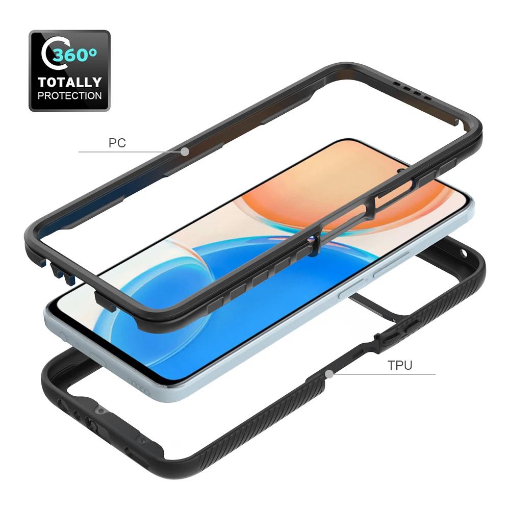 Heavy Duty Armor Shockproof Phone Case For Honor X8 X8a X6 4G 70 Lite Soft TPU Frame Hard Plastic Transparent Acrylic Back Cover