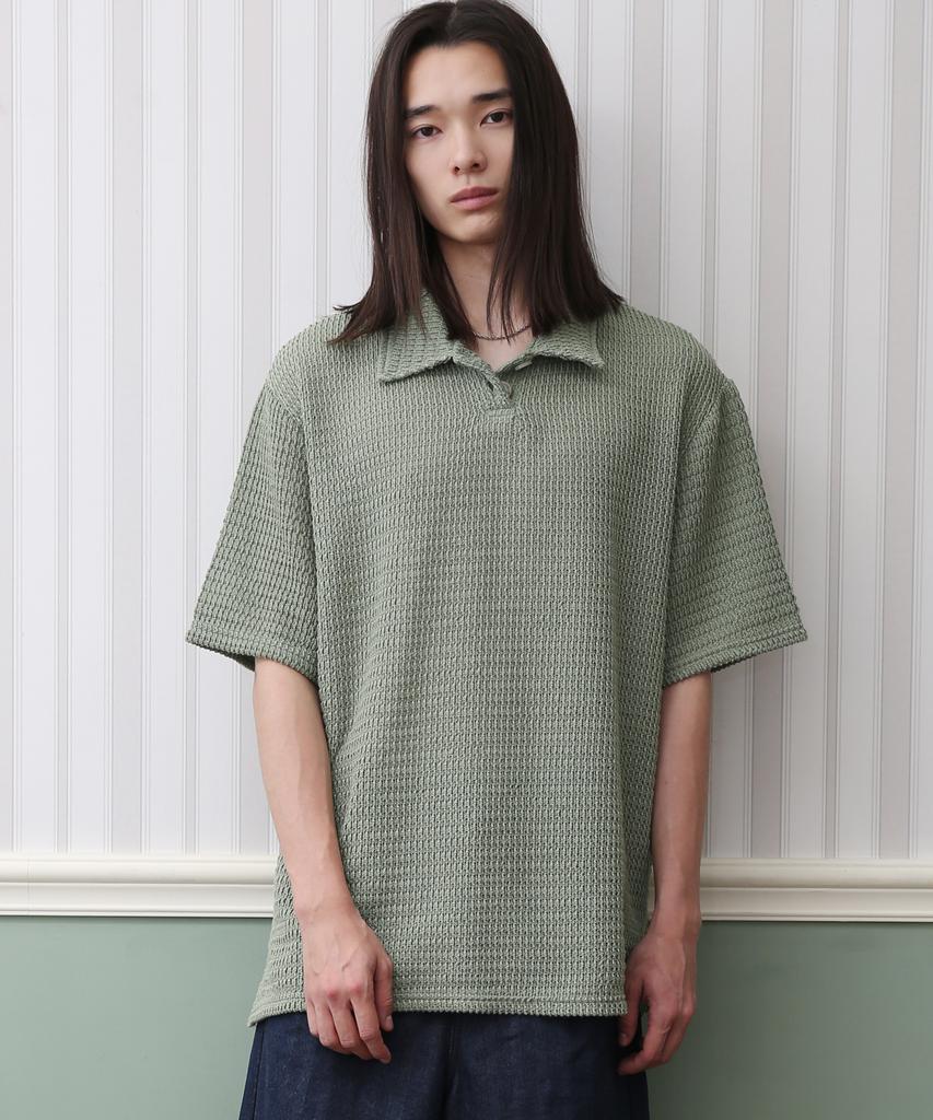 PEACE MAKER Button Up Collar Knit Shirts (Green)
