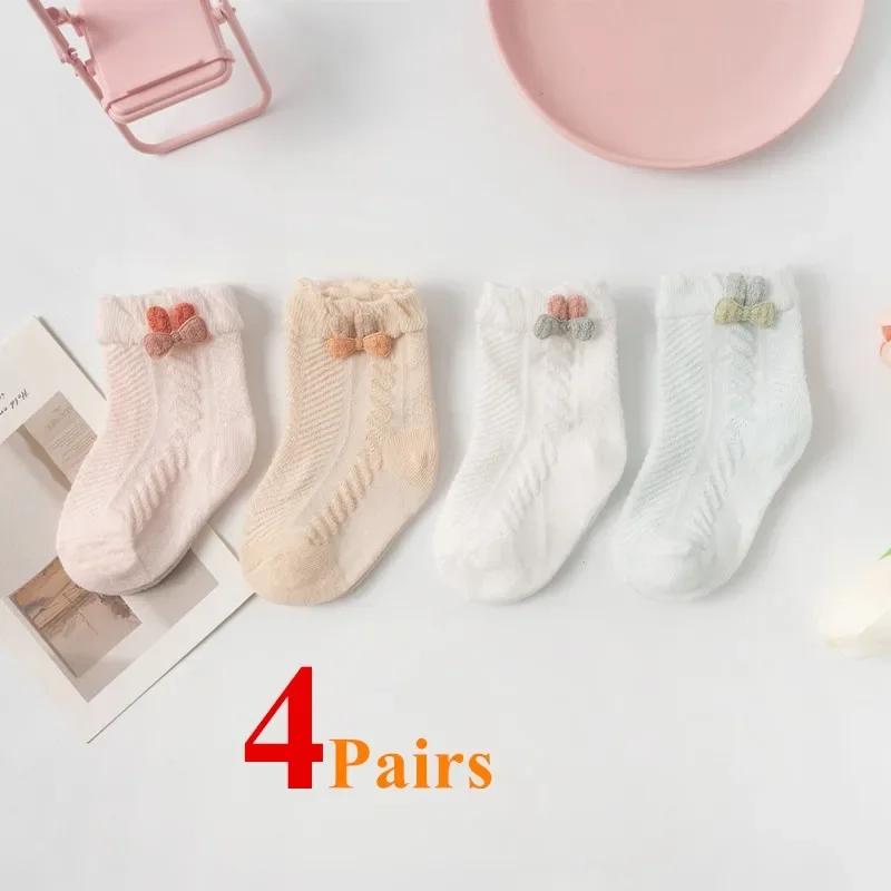 

4Pairs/Lot Summer Baby Mesh Thin Socks Cartoon Soft Cotton Newborn Sock Princess Infant Toddler Girls Cute Breathable Socks 3-5Years XL