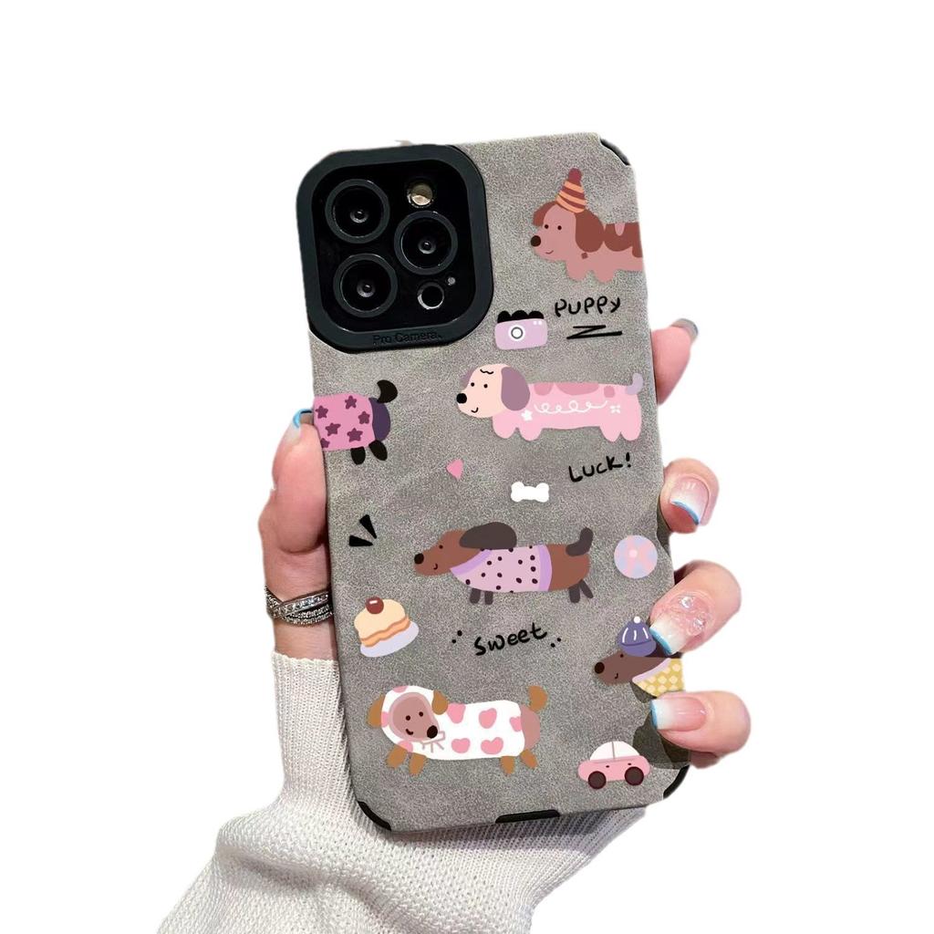 Retro Overturned Fur Cute Dachshund Dog Suitable for New Apple 16promax Anti Fall Phone Case 15iphone14