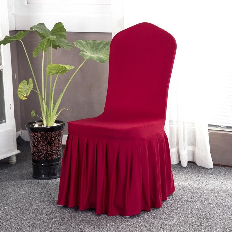 

Chair Pleated Cover Pure Color Slipcover Elastic Wedding Banquet Decor Seat Red Wine