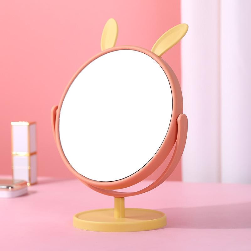 Cute Desktop HD Vanity Mirror Cat Ear Single Side Makeup Mirror Multifunctional Adjustable Makeup Princess Mirror Rabbit Yellow
