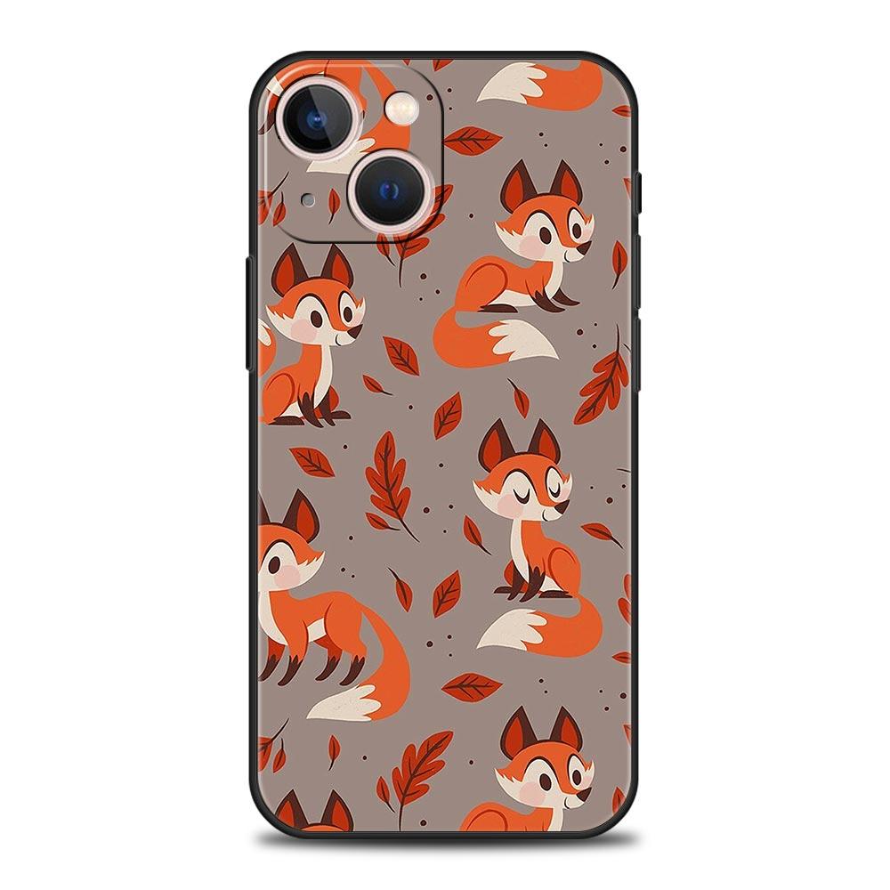 Cute Cartoon Animal Fox Phone Case For iPhone Apple 14 13 12 11 Pro Max Mini 7 8 Plus XR XS X SE 2020 Black Silicone Cover Coque