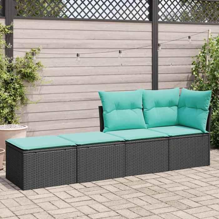 VidaXL Salon de jardin avec coussins 2 pcs noir résine tressée acacia, ensemble de canapés d'extérieur, salon de jardin, 3328660