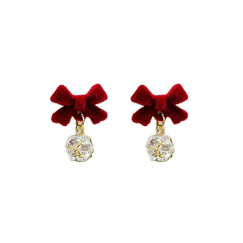 Black Bow Flocking Earrings Women's Light Luxury Design Earrings Autumn and Winter Ear Jewelry