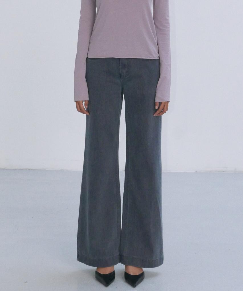 Enor Semi Wide High-Rise Denim Pants - Dark Gray