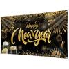 Happy New Year Backdrop Banner, Large Size 78 X 43 Inch Banner Black Gold Background Banners for New Year Party Decorations Celebration