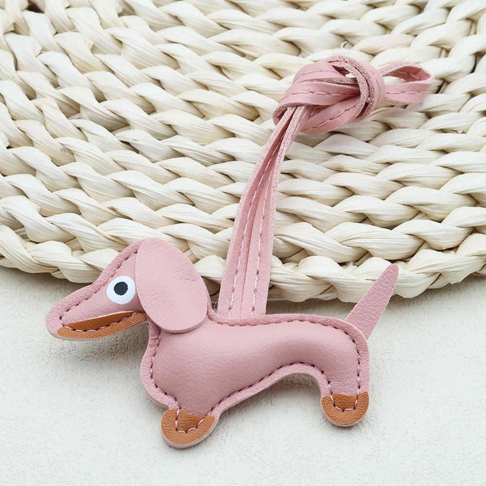 In-Stock Dachshund Cartoon Pendant Leather Dog Bag Charm Phone Case Accessory Creative Car Charm