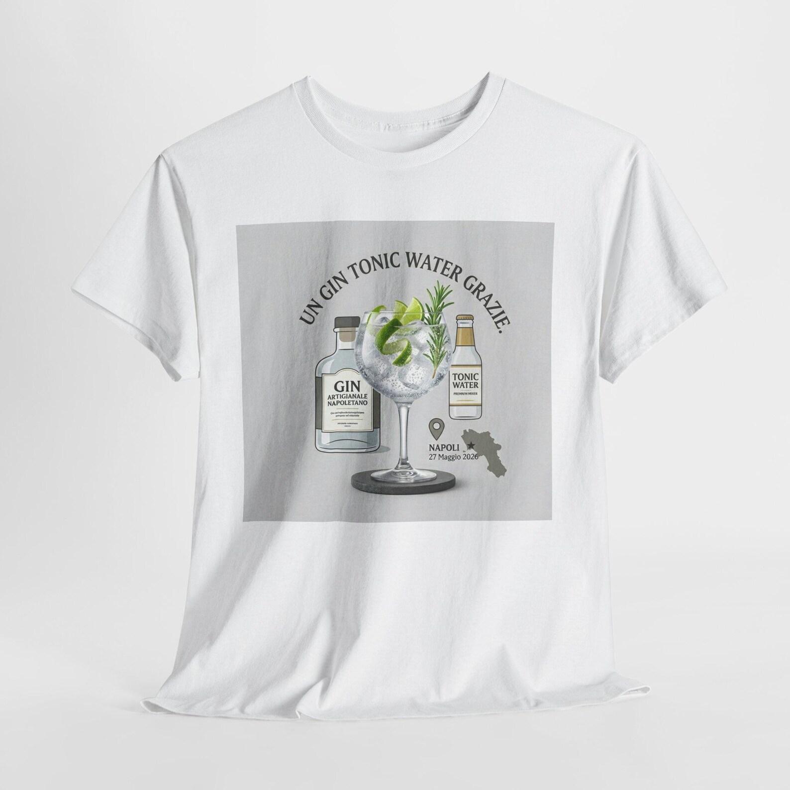 Gin and Tonic Illustration T-Shirt | G&T Glass Bottle Lime Botanical Design S