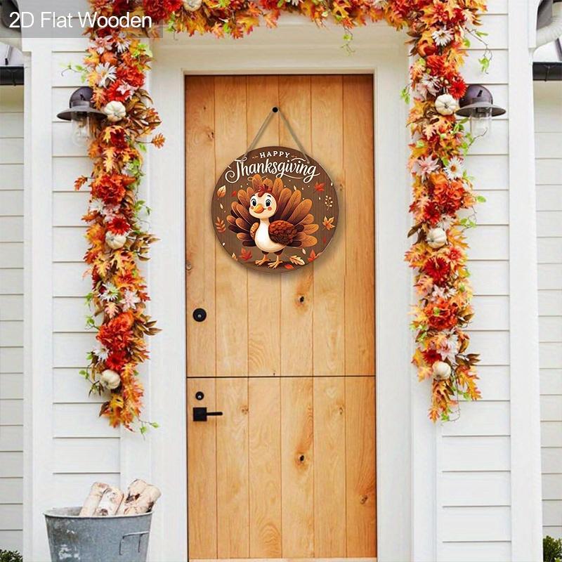 2D Flat Autumn Cartoon Turkey Welcome Wall Decorative Plaque, Round Wooden Hanging Plaque, Perfect for Fall Decor, Front Door, Porch, Garden