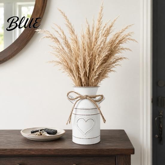Farmhouse Style Flower Vase Vintage Iron Can Bucket Double-Handle Metal with Jute Bow