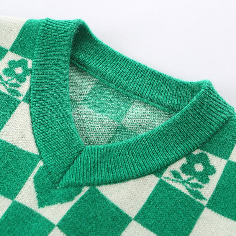 Montagut Kids' V-Neck Checkerboard Knit Vest