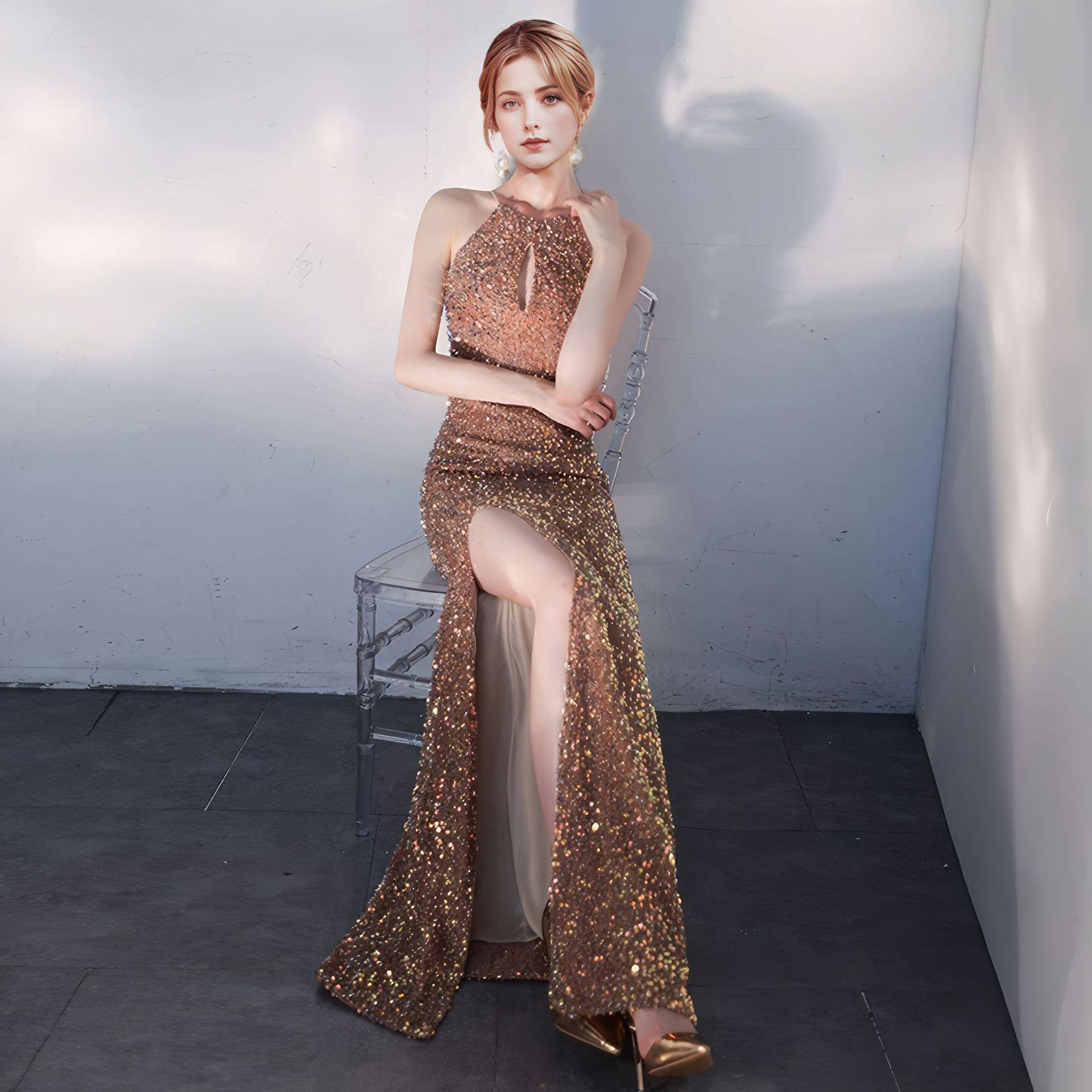 

Платье вечернее облегающего кроя с пайетками - Блестящее длинное платье без рукавов для банкета и вечеринки, Сексуальное облегающее платье для выступлений с разрезом 2XL