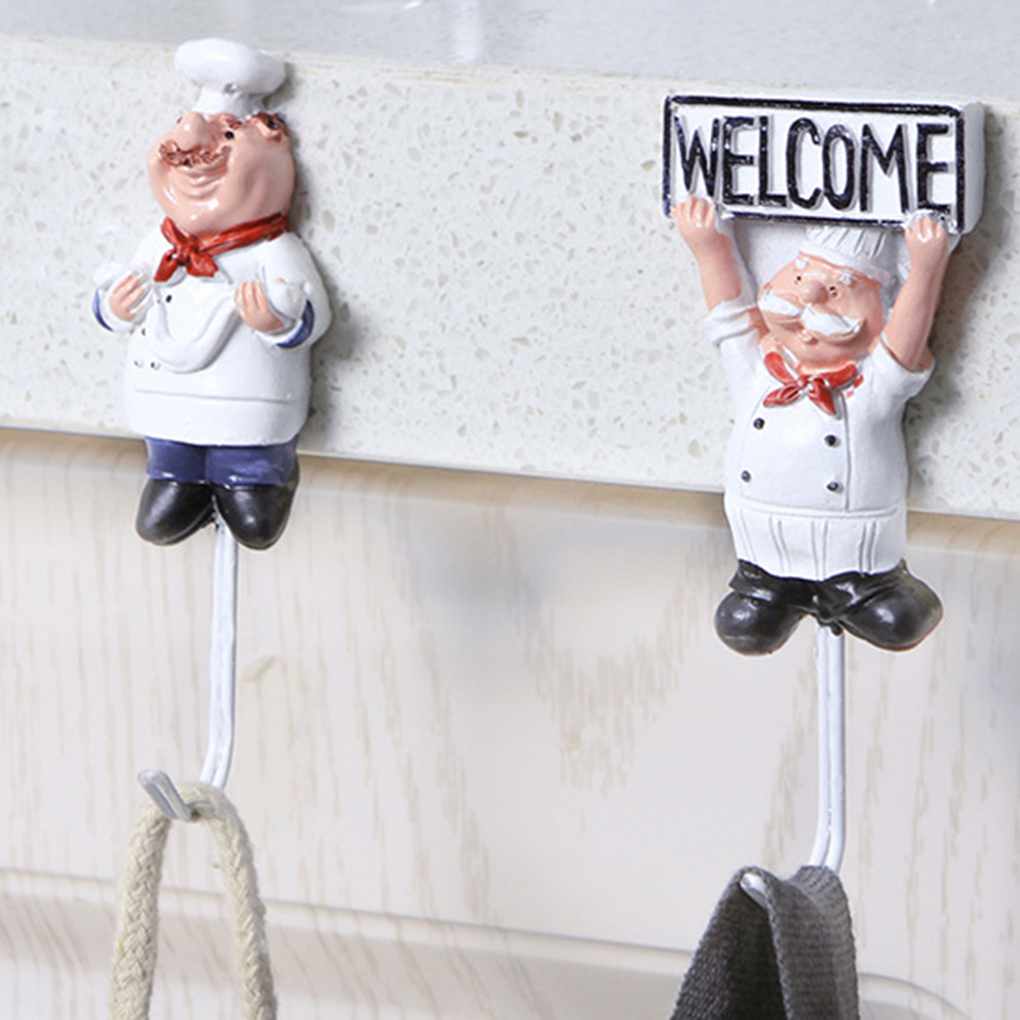 4pcs Cartoon Chef Stainless Sticky Hook Clothes Coat Hat Hanger Kitchen Bathroom Rustproof Towel Hooks