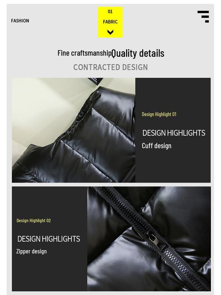 Herren Weste im Europäischen Stil, Glänzend, Ärmellos, Daunen-Baumwolle, Lässig, Stehkragen, Übergröße