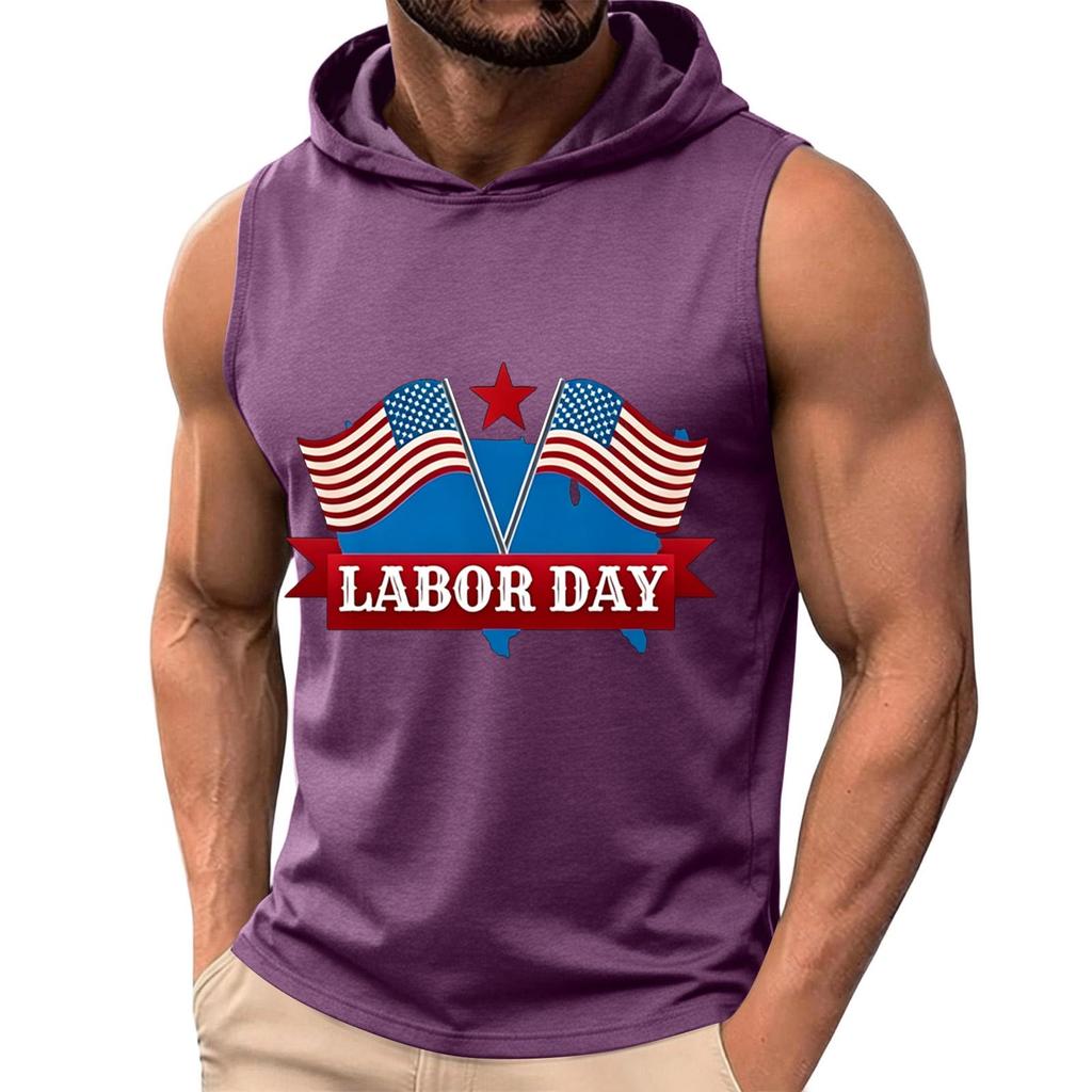 Men's Sleeveless Hoodie Casual Tank Top Muscle Shirt Lightweight Summer Workout Fitness Gym Apparel with Graphic Print